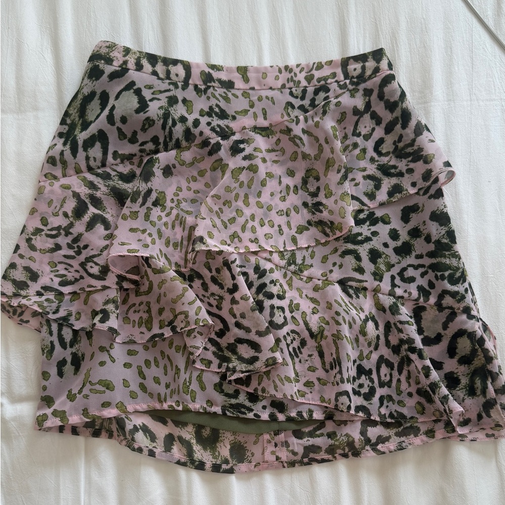 Zara Pink and Green Leopard Mini Skirt